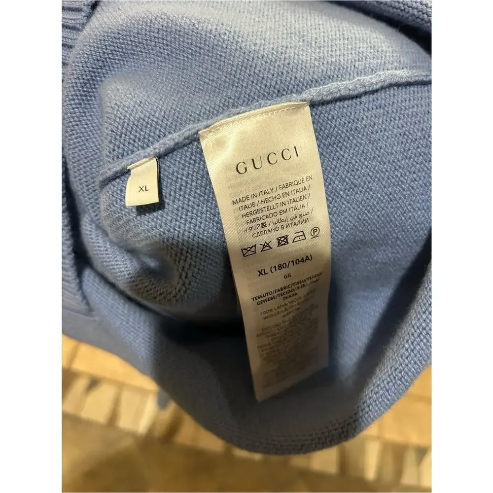 Men's Gucci Light Blue Men's felted wool knit Crewneck Sweater size XL Italy